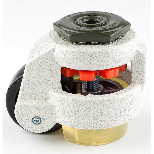 Leveling Caster, 50 mm Nylon Wheel, 1/2-13 Stem, Swivel, 280 kg Cap, PU Foot Pad, Ivory